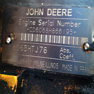 John Deere engine motor label