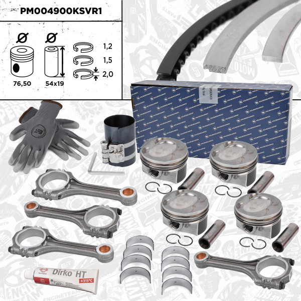Piston Set + conrods - PM004900KSVR1 ET ENGINETEAM - 036105701AB, 03C107065AQ, 036105701S
