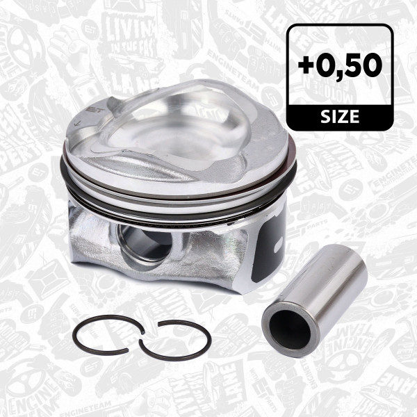 PM008450, Piston with rings and pin, ET ENGINETEAM, Ford Volvo C-Max II Focus III Mondeo S60 II V40 V60 1,6 EcoBoost T4 T3 JQDA JQMB 2010+