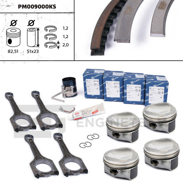 Piston Set + conrods - PM009000KS ET ENGINETEAM - 06H107065DL, 06J198401H, 06H107065BS
