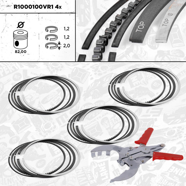 4x Piston Ring Kit - R1000100VR1 ET ENGINETEAM - 71717375, 71737072