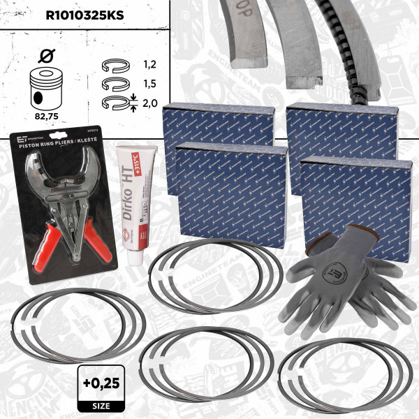R1010325KS, 4x Piston Ring Kit, ET ENGINETEAM, 800073810025S , 800073810025