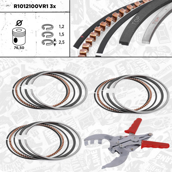 3x Piston Ring Kit - R1012100VR1 ET ENGINETEAM - 030198151E, 03061N0, 08-116100-00