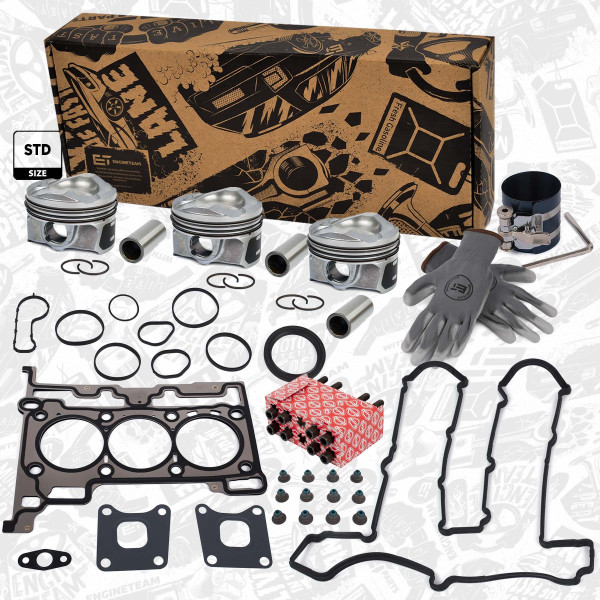 TS0057VR1, Gasket Kit, cylinder head + bolts + pistons, ET ENGINETEAM, Ford B-Max C-Max Fiesta Mondeo Focus Transit Courier Tourneo Connect SFCA M1CA 1,0 EcoBoost 2014+, 1804813, 1760313, CM5G-6065-EA, 1939521, DM5G6051AA, 1771609, CM5G6051GC, 1832679, CM5Z-6108-D, CM5Z6108D, 41949600, 854250, 857020