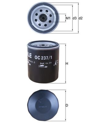 Olejový filtr - OC237/1 MAHLE - 10073599, 5005630, 8671000496