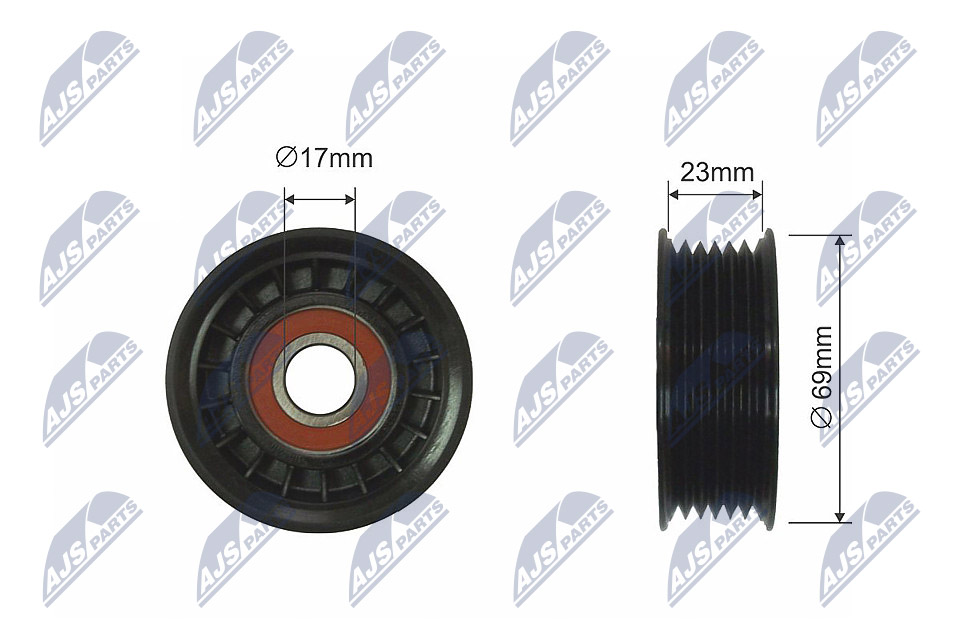RNK-FR-044, Deflection/Guide Pulley, V-belt, NTY, FORD COUGAR, FOCUS I, MAVERICK, MONDEO II, TOURNEO CONNECT, TRANSIT CONNECT; MAZDA TRIBUTE 1.6/1.8/2.0 08.96-, 1061459, YF0915980, 1073096, YF09-15-980, 1202943, 1M506A228AA, 97BB6A228AF, 97BB6A228AG, 1M50-6A228-AA, 97BB-6A228-AF, 97BB-6A228-AG, 03-40081-SX, 03.80468, 06635, 081111, 0-N1435, 10-0736, 1222461, 130011710, 13300, 1518200300, 1570227, 1626085, 19824, 2187-CAK, 24665, 302163, 331316170104, 428498, 47668