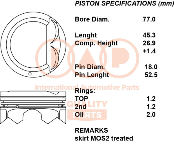 100-21100, Piston with rings and pin, IAP QUALITY PARTS, 20HY053, 853830, 8742480000
