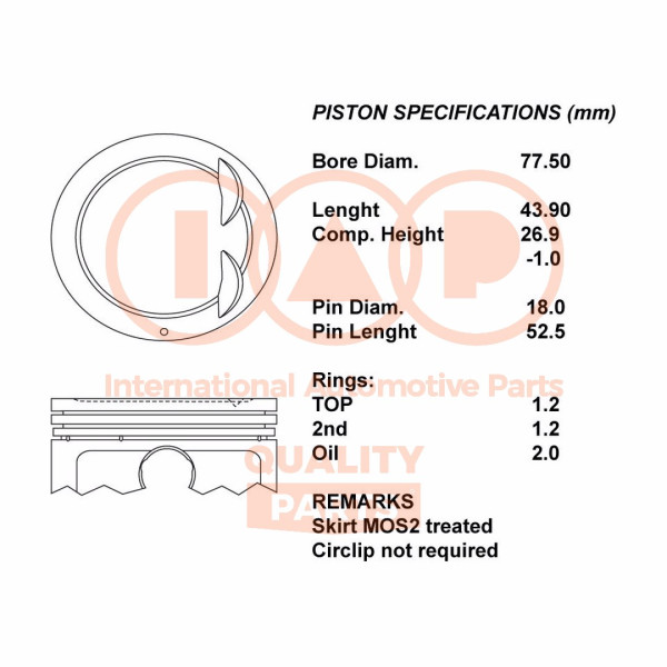 Piston with rings and pin - 100-21103 IAP QUALITY PARTS - 20HY052